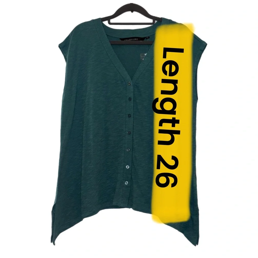 Colleen Lopez Green Cap Sleeve Boxy Button Down Shirt - Picture 8 of 8